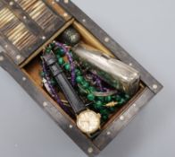 A small quantity of jewellery including a lady's Omega watch, silver cheroot holder case, thimble,