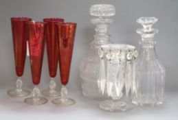Four Murano glasses, a lustre and two decanters