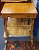 A George IV satinwood occasional table, with frieze drawer and end standards W.54cm