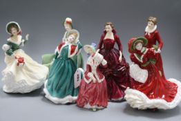 Seven Royal Doulton Christmas Day, Morn, Wish and Rose figurines