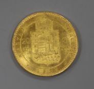 An 1888 Hungarian 8 Forint 20 Francs gold coin