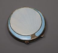 A late 1940's silver and guilloche enamel circular compact, Joseph Gloster Ltd, Birmingham, 194,