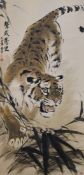 A Chinese scroll, painted over-print of a tiger