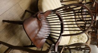 A Windsor style stick back kitchen elbow chair