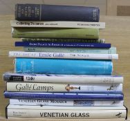 A quantity of reference books relating to glass including Gallé, Venetian glass, paperweights, Irish