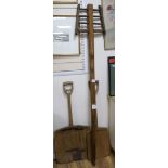 Two Victorian ash handled drain spades and an adze (3)