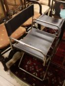 A 1950's chromed metal folding open armchair and matching stool
