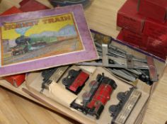 A collection of Meccano, hornby train set, track etc