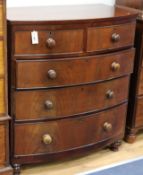 A Victorian mahogany bowfront chest of five drawers W.96cm