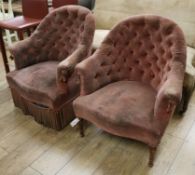 A pair of Victorian buttoned tub chairs