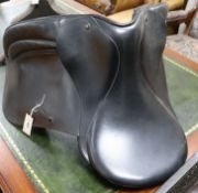 A black leather saddle