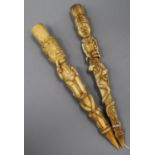 Two West African ivory ceremonial tusk carvings, late 19th century/early 20th century Length 28cm