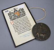 A WWI Naval death plaque, Edward Chambers, and scroll for HMS Hogue