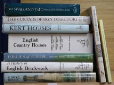 Nine reference books relating to English Country Houses, curtain designs, Opera houses, brickwork