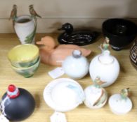 A collection of small studio glass and pottery