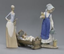 One Lladro and two Nao figures Tallest measures 30.5cm