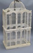 A white painted wooden bird cage H.77cm