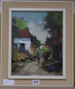 Y. Kocker, oil on canvas, Figure on a lane, signed 30 x 24cm