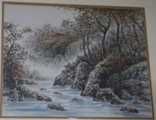 Chinese School, pair of watercolours, River landscapes 33 x 41cm