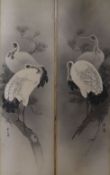 Japanese School, pair of prints, cranes on pine branches 60 x 18cm unframed