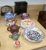 A collection of Oriental ceramics including four teapots