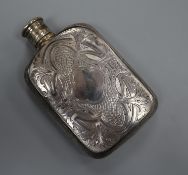 A Victorian engraved silver hip flask, Aston & Son, Birmingham, 1857, 12.9cm.