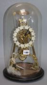 A Victorian brass skeleton clock under glass dome (dome a.f.), H approx 40cm (overall)