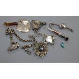 Mixed jewellery including including silver and Scottish dirk brooch and Art Nouveau pendant brooch.