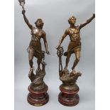 A pair of French spelter figures tallest 69cm