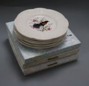 Ten Royal Doulton Valentine plates, boxed and a set of eight Royal Cauldon ornithological plates