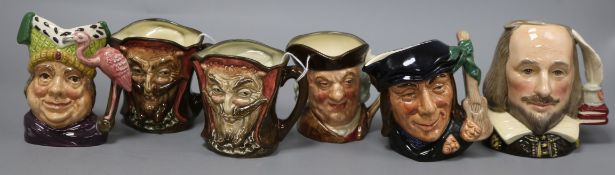 Six Royal Doulton small character jugs, including Mephistopheles D5758 (with verse), Mephistopheles,