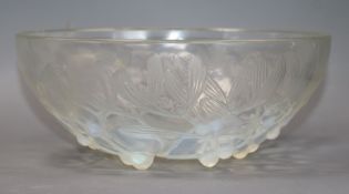 A Rene Lalique opalescent glass 'Gui' bowl with stylised mistletoe design, signed 'R Lalique,
