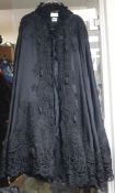 Victorian black silk and tape lace opera cape