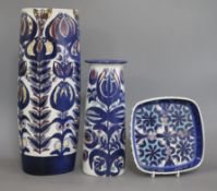 Three items of Royal Copenhagen 1960's Faiance, all variously decorated with stylised blue and white