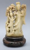 A Chinese soapstone group of two ladies Total height 31cm