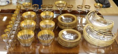 A collection of gilt-bordered table glassware, including a part table service (52 pieces), a set