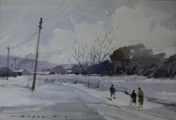 Hagop Kasparian, watercolour, Winter scene, signed 11 x 16cm