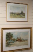 A watercolour by Leopold Rivers (1852-1905) and another unsigned watercolour the former a rural
