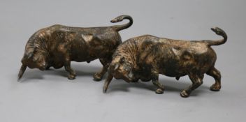 Two bronze models of bulls