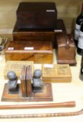 Assorted Victorian and later boxes, bookends, etc.