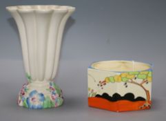 A 1930's Clarice Cliff Tulips pattern Eve bowl and a Burslem trumpet-shaped vase applied with