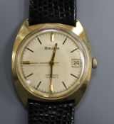 A gentleman's 9ct gold Bulova automatic wrist watch.