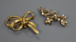 Two 9ct. gold brooches including seed pearl.