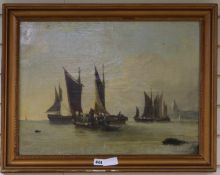 19th century Continental School, oil on canvas, Shipping on a calm sea 45 x 60cm