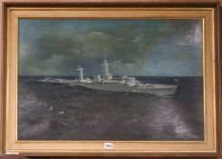 William Crosbie, oil on canvas, The Ghanian Battleship, indistinctly signed and dated 66, 50 x 75cm