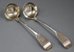 A pair of George IV Scottish silver fiddle pattern sauce ladles, David Crichton Rait, Glasgow, 1827,