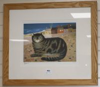 Mary Fedden, limited edition print, Cat on a Cornish beach, signed in pencil 201/500 32 x 42cm