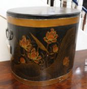 A wooden lidded two handled Oriental box W.53cm