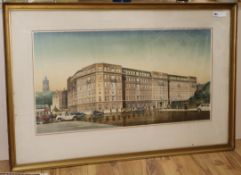 English School c.1930, ink and watercolour, Architectural View of Grosvenor Mansion Block, 51 x