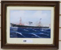 H Crane, gouache, The MV Scotland, signed and dated 1954 21 x 32cm